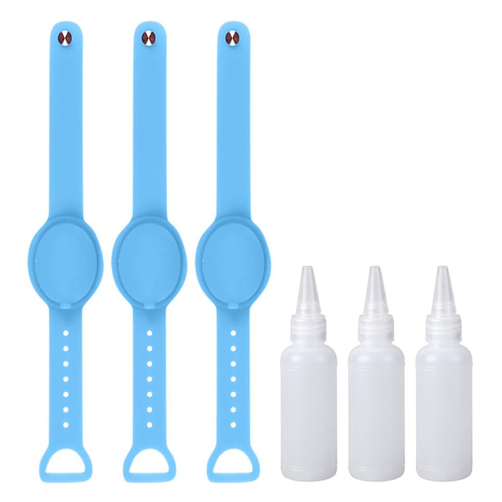 1/3Pcs Hand Sanitizer Dispensing Silicone Pumps Disinfectant Portable Bracelet Wristband Hand Dispenser 10ML With Break Bottle: 3PCS Blue 