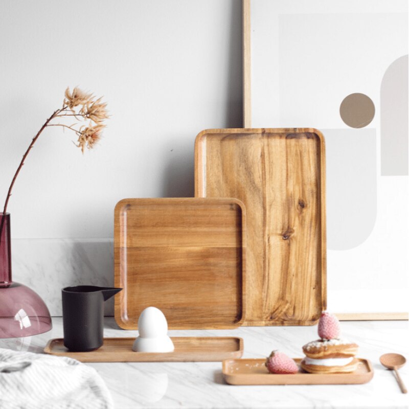 Wooden Tray Dinner Plate Acacia Wood Plate Snack Kitchen Tableware Japanese-Style Square/Rectangle Cake Stand деревянная тарелка