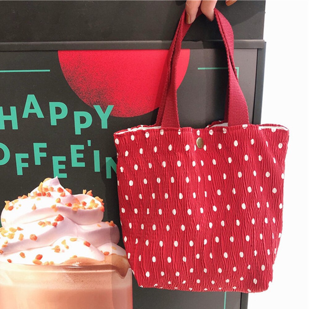 Mini bolsa de tela fresca portátil para mujer, bolso de mano con estampado de arrugas, enfriador térmico aislado, Bento, fiambrera, Tote, almacenamiento de Picnic: Negro