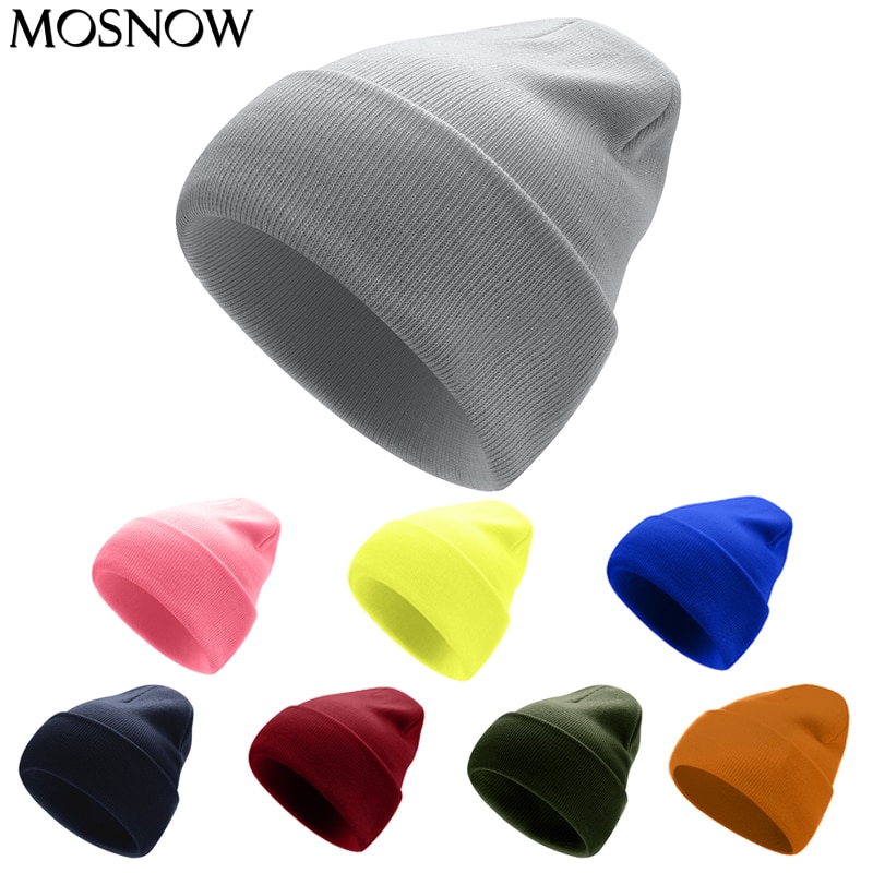 Strikket vinterlue solid varme luer unisex lue fritidshatt for menn kvinner hip-hop vår høst panser voksen skullies