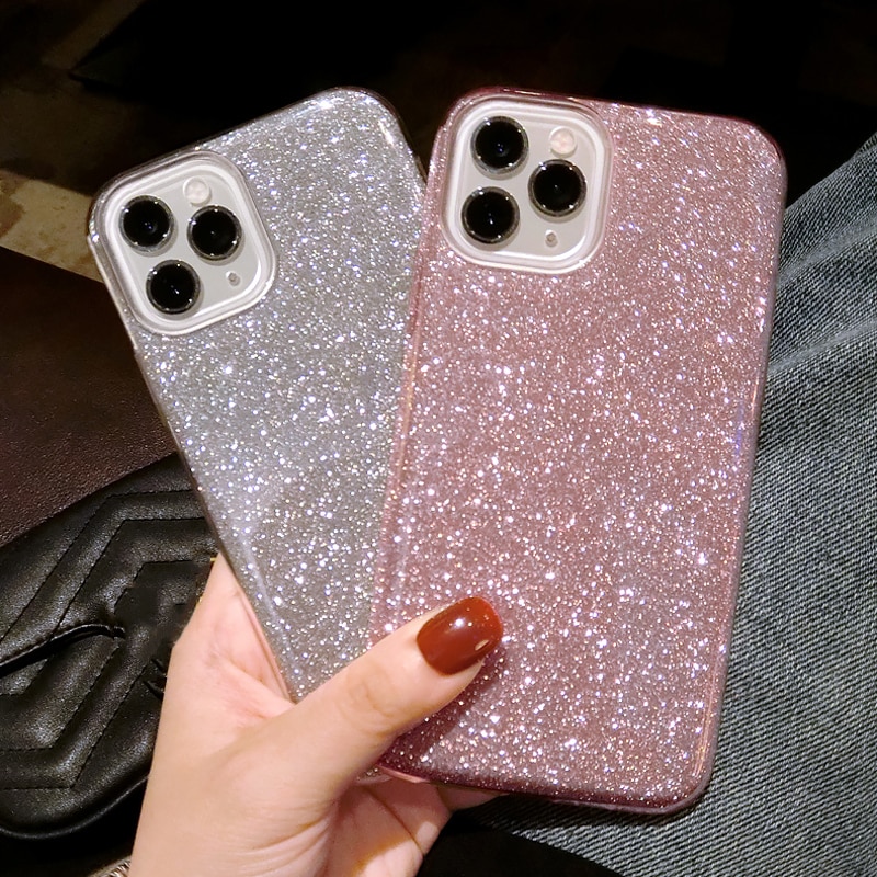 Ottwn Bling Powder Phone Case For iPhone 11 Pro Soft Silicone TPU Shiny Glitter Candy Color Cover For iPhone 11 11 Pro Max Shell