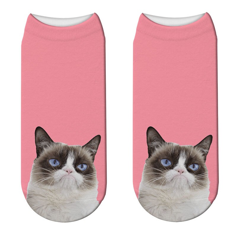 Women 3D Printed Animal Socks Funny Cartoon Cat Dog Cotton Low Ankle Unisex Socks носки с принтами: Style12