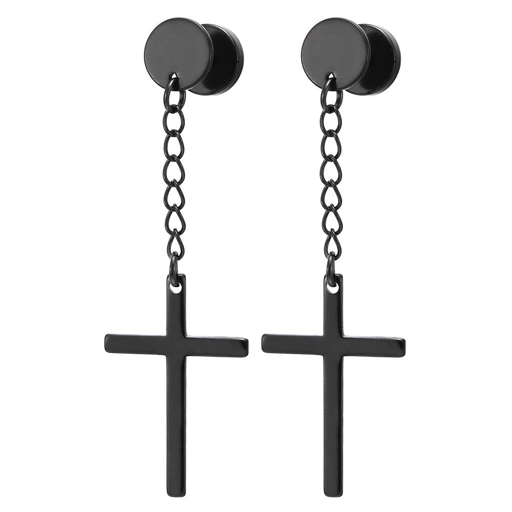 1 Pair Black Stud Earrings Mens Earrings Stainless Steel Black Earrings for Men Women Jewelry Piercing Hoop Earrings Set: Style 12