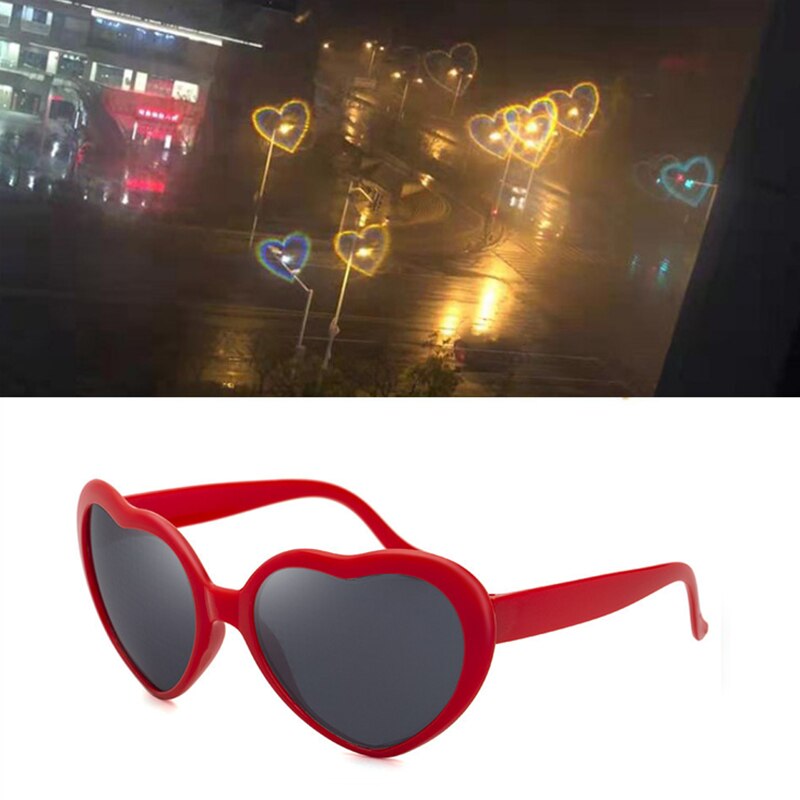 7Color At Night Diffraction Glasses Women Sunglasses Heart Shaped Effects Glasses Watch The Lights Change To Heart Shape