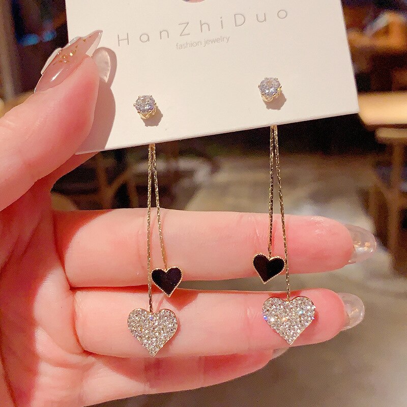 Crystal Liefde Kwastje Perzik Hart Lange Dangle Oorbellen Voor Vrouwen Leuke Zoete Sieraden