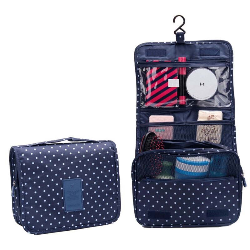 Travel wash Bag Collapsible Oxford Waterproof Portable Unisex Tote Zipper Pouch Mesh Storage package make up bag Thicker ver: dark blue dot