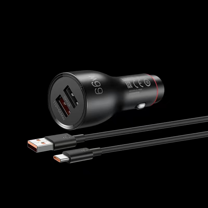 Cargador de coche Honor SuperCharge 66W Max Dual USB QC2.0 FCP SCP carga rápida compatibilidad Universal con Cable tipo c 6A