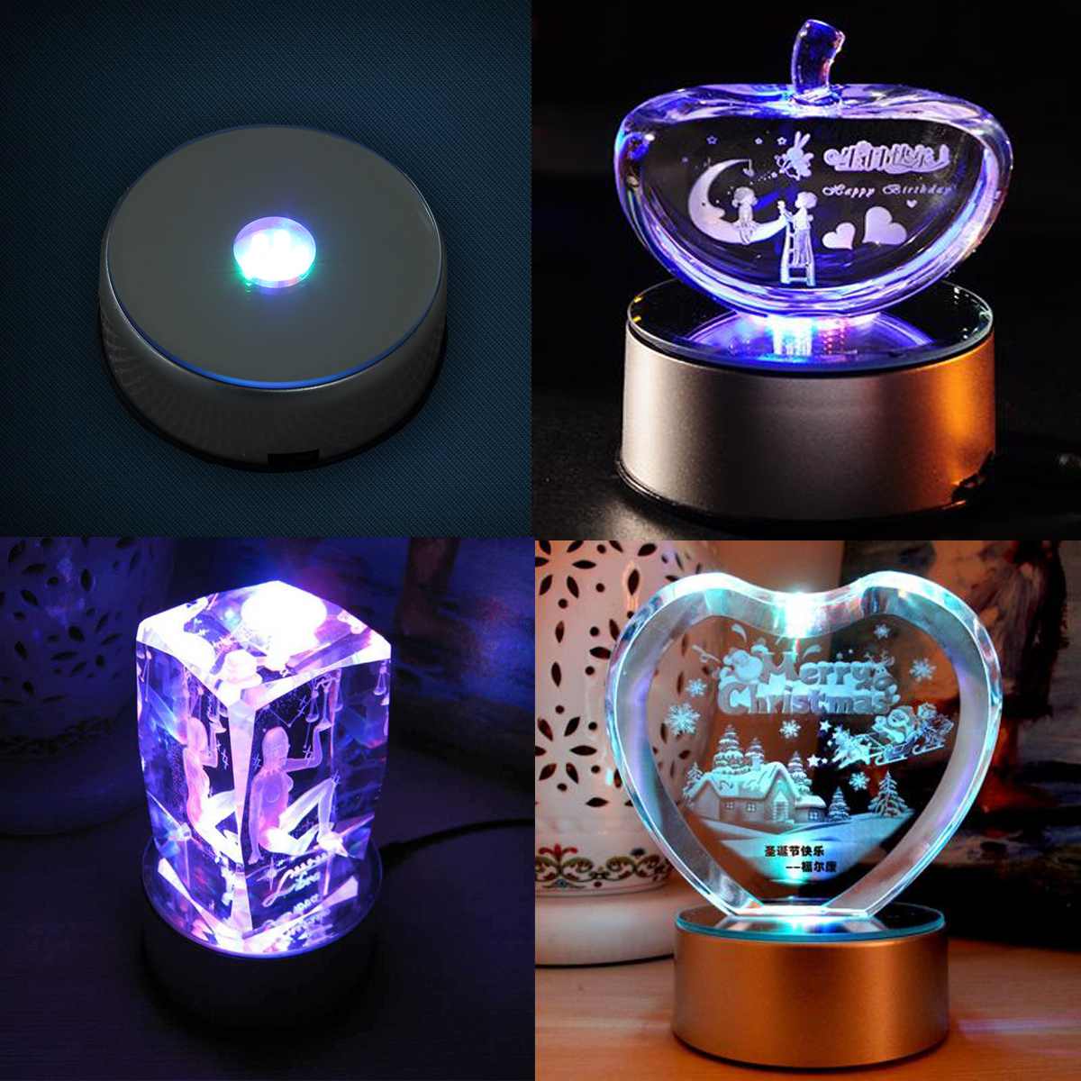 7 LED Light Colorful Luminous Base Electric Light Rotating Base Display Stand Crystal Light Base Ornament with Adapter