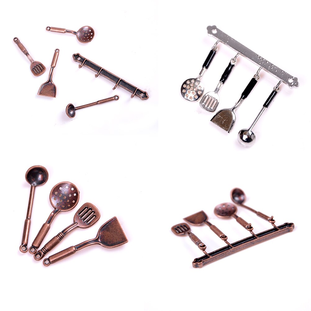 5 Stk/set 1:12 Poppenhuis Miniatuur Metalen Keukengerei Brons Poppenhuis Model Cook Set Klassieke Keuken Levert Onderdelen Speelgoed Hobby