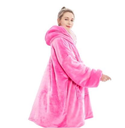 Manta suave con mangas para mujer, Sudadera con capucha de lana de gran tamaño, sudaderas cálidas, manta de televisión, Sudadera con capucha, bata de baño de hombre: pink