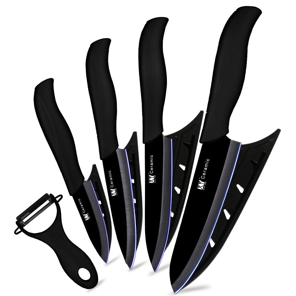Xyj keramiska knivar 6 stycken set 3 4 5 6 tums kockkniv antibakteriell flerfärgshandtag köksredskap: Svart