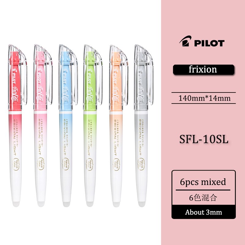 6 farvesæt pilot naturlig sfl -10sl frixion sletbar highlighter pastelfarve fluorescerende markørpen 6 farver: 6 farve blanding