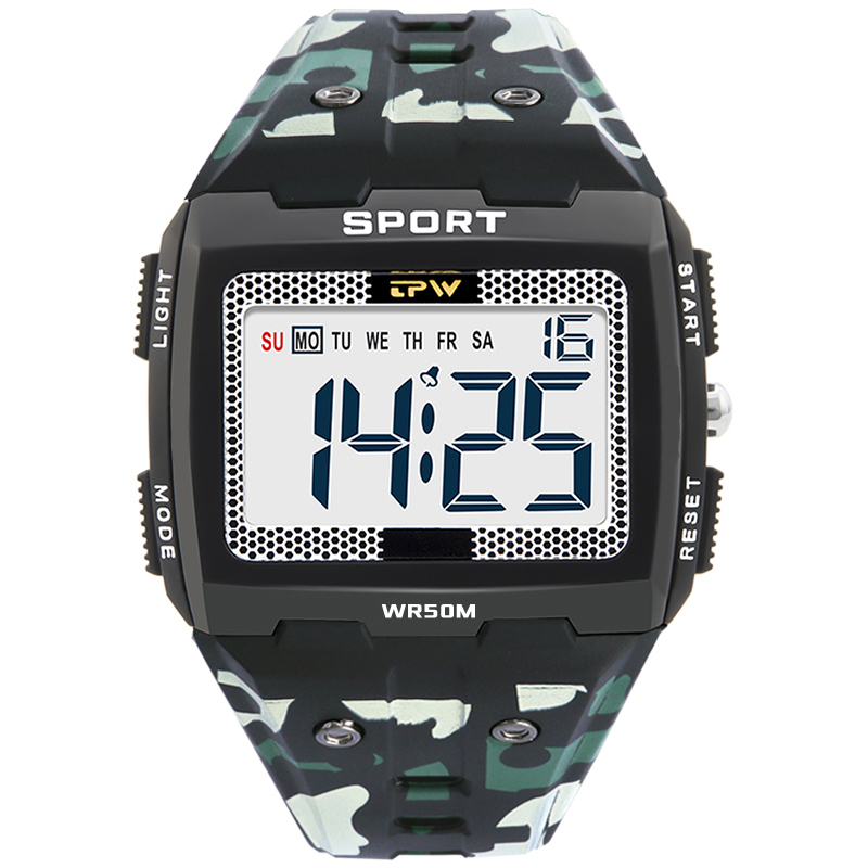 TPW Oversized digitaal horloge Grote cijfers af te lezen 5ATM Waterbestendig: Bruin