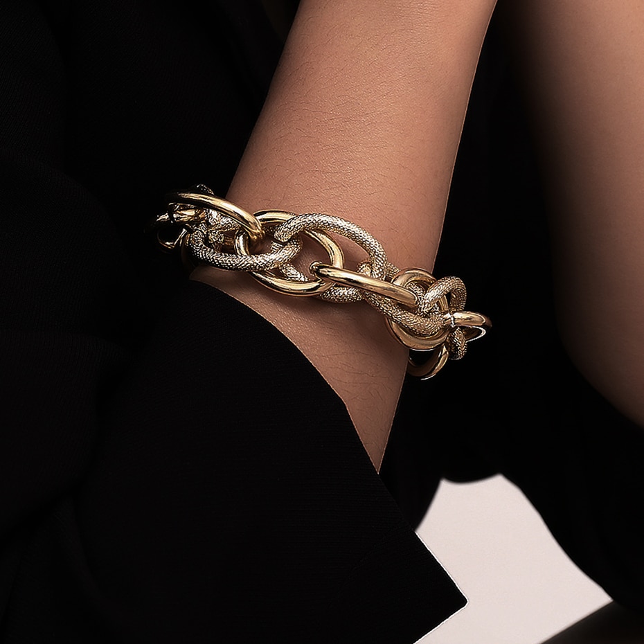 Salircon Vrouwen Sieraden Set Punk Cubaanse Dikke Ketting Chunky Choker Ketting Armband Set Statement Gothic Goud Kleur Party Sieraden