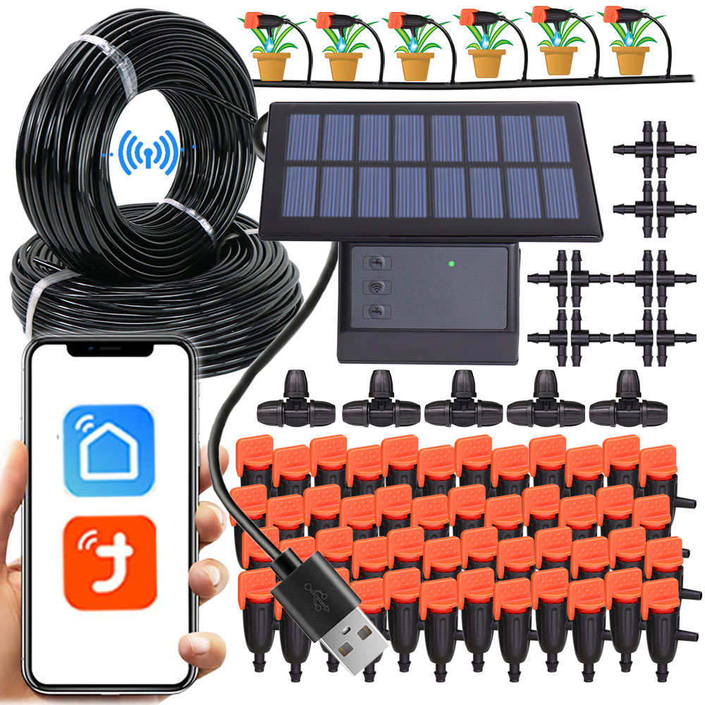 Tuya-compatibilidad con Wifi, temporizador de energía Solar, sistema de riego por goteo inteligente, Kit de riego con Control remoto para maceta de plantas de jardín y balcón