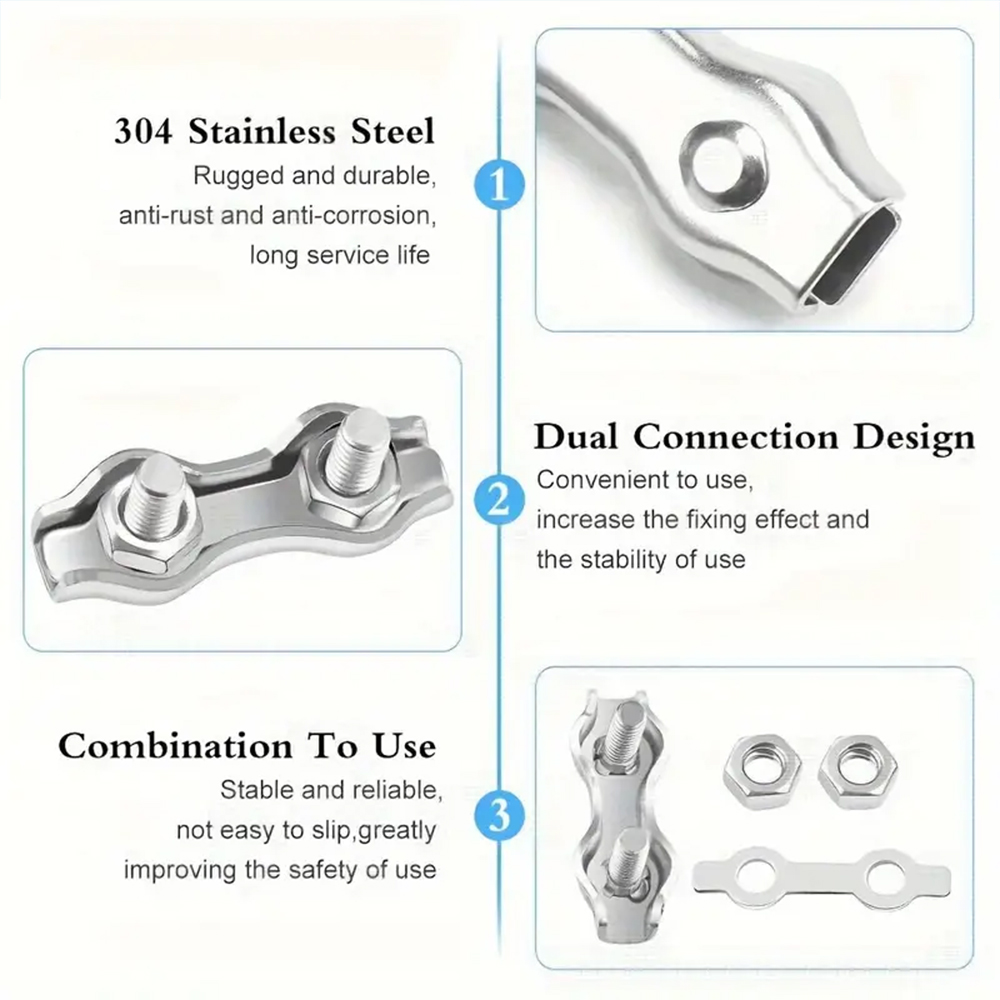 5/10 Uds M2-M8 Clip de perno de doble poste de acero inoxidable abrazadera de Cable de cuerda de alambre pinza de cuerda agarre Simple sujetador de Cable DIY
