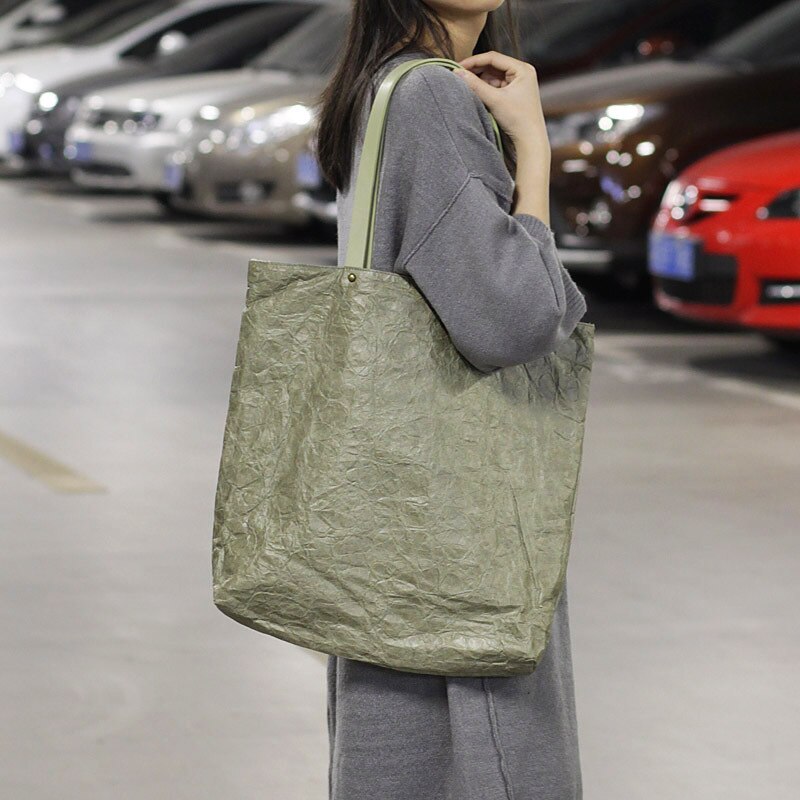 Patroon Korea Vintage Dupont Papier Handtas Effen Kleur Grote Capaciteit Pakket Casual Light Canvas Vrouw Draagtas: Green