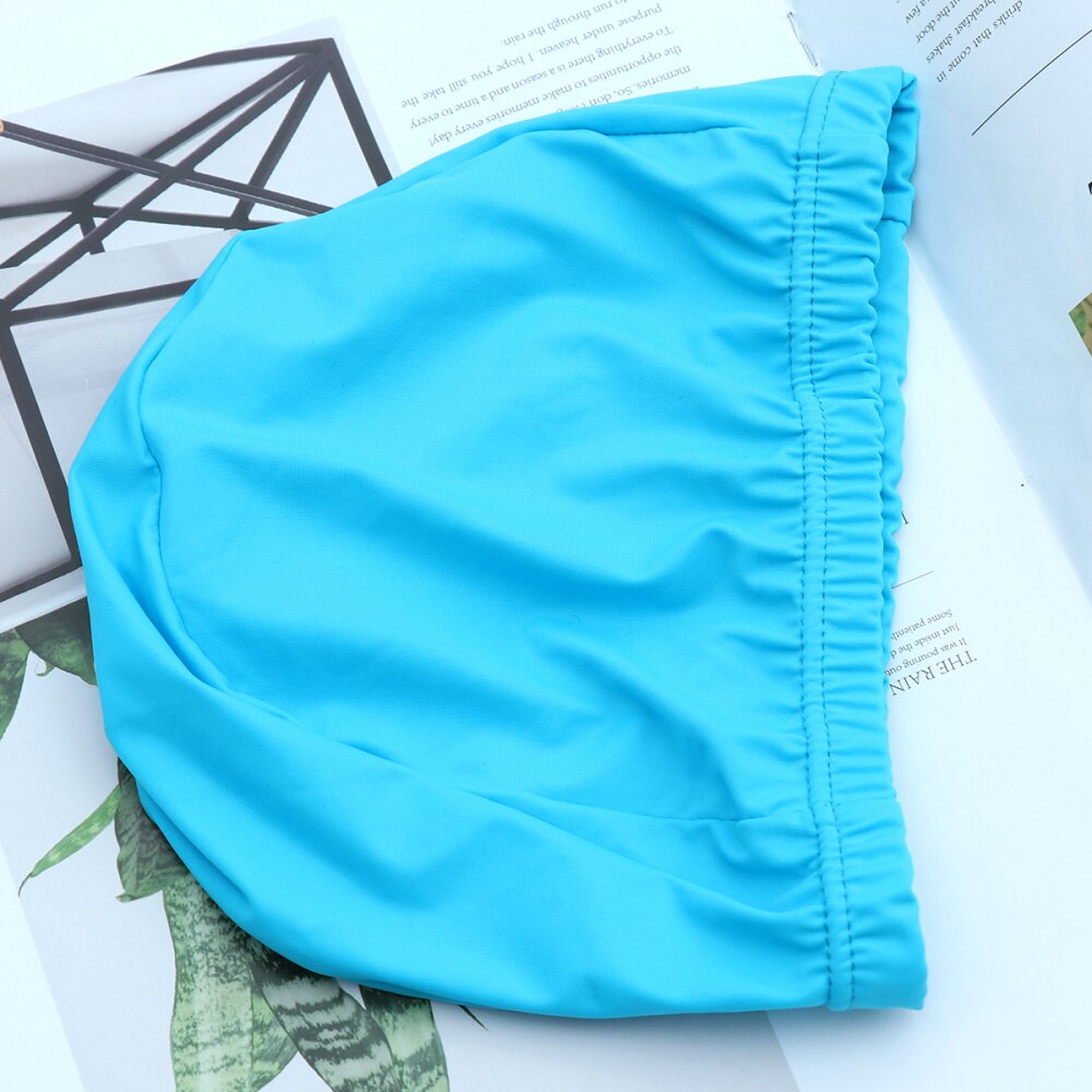 Soft Adult Swim Cap Polyester Cloth Fabric Bathing Cap Men and Women Swimming Hat Caps for Water Sports (Light Blue): Sky blue 1