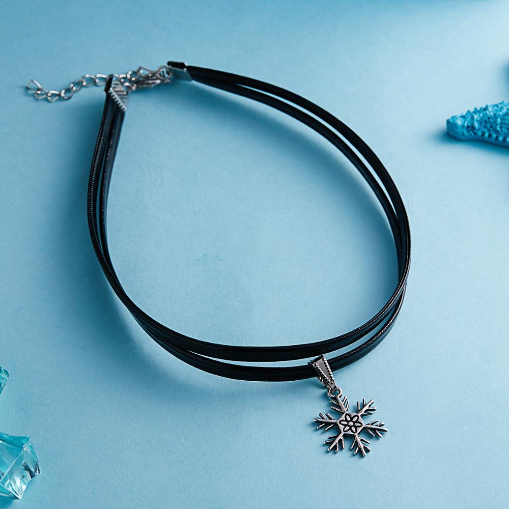 Choker Ketting Zwart Kant Fluwelen Strip Vrouw Kraag Partij Sieraden Ketting Handgemaakte Lederen Touw Sneeuwvlok Ster Sleutelbeen Keten