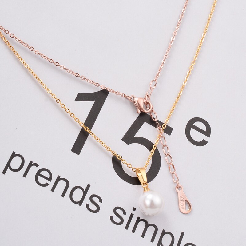 18KGP Titanium Staal Parel Ketting Vrouwelijke Hanger Vrouwen Choker Gouden Ketting Sieraden Beste Cadeau