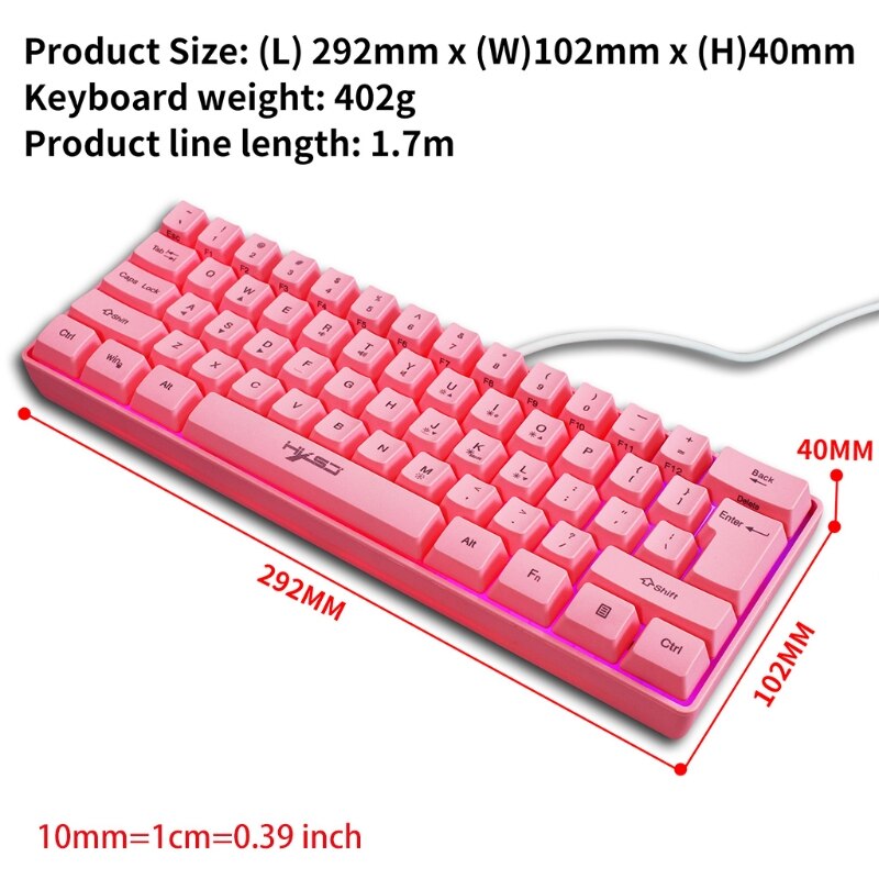 Wired 60% Compact Mechanical Keyboard, 61 Keys Bluetooth Small Portable Gaming Office Keyboard for Windows X3UE
