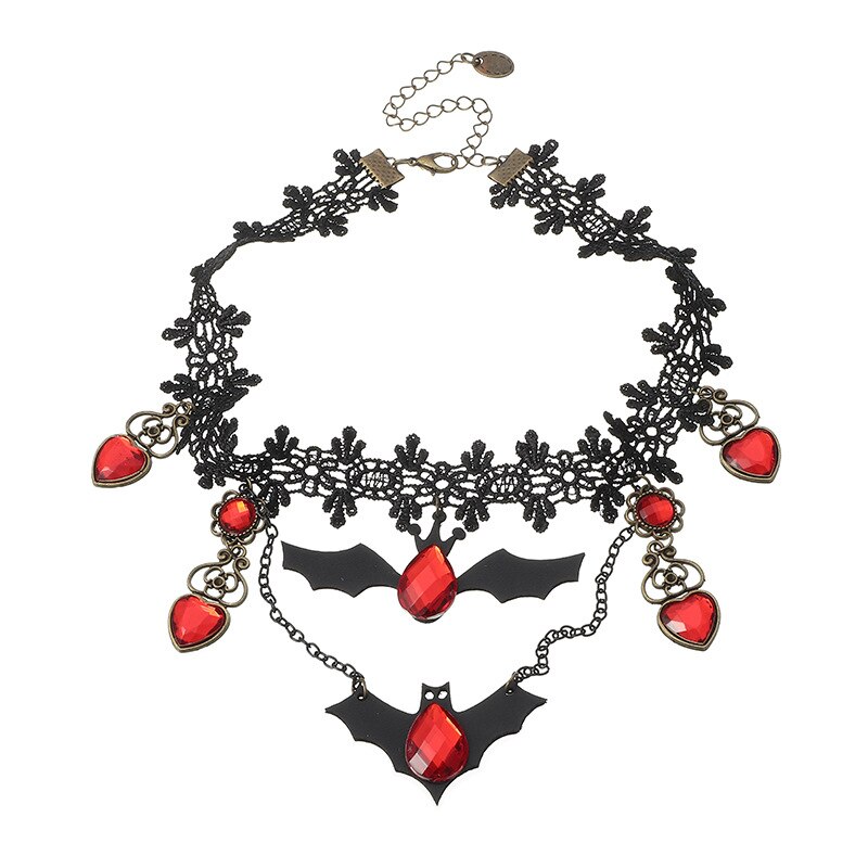 neue Gothic Punk Halloween Vampire Bat Choker Kragen Halskette Frauen Einstellbare Schwarz Spitze Chocker Halsketten Schmuck