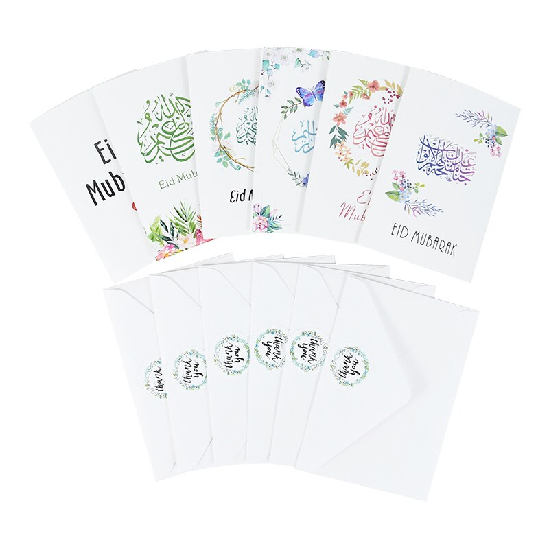 Tarjetas de Felicitación de papel Eid Mubarak con pegatina de sobre, carta de invitación, papel musulmán para de Ramadán, suministros escolares de oficina, 6 piezas