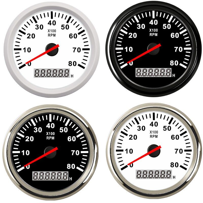 Båtturteller marine turtellermåler 8000 rpm 85mm turtellermåler lcd timeteller tacometro fit diesel bensin 12v/24v
