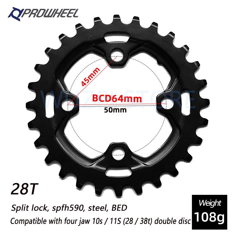 PROWHEEL 104/64BCD Mountain Bicycle Double Sprockets 26T 28T 36T 38T 10/11 speed Chainring cying MTB Bicycle crankset Accessorie: 28T SPFH590