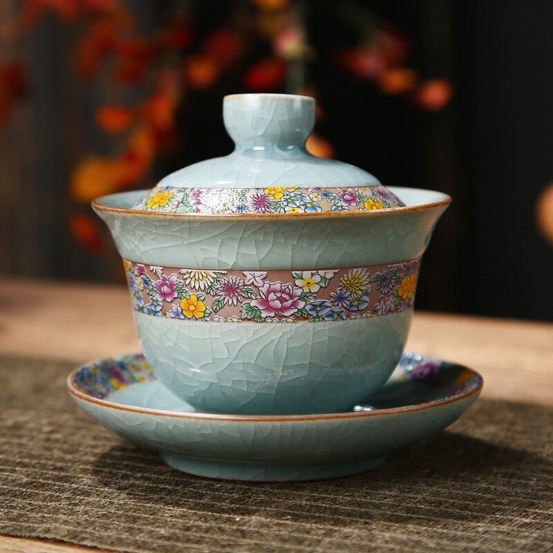 Geyao stor størrelse sancai kop enkelt keramisk skive te fremstilling til husholdningsbrug kinesisk enkel kung fu te sæt sopera de ceramica gaiwan: Geyao overdækket skål h