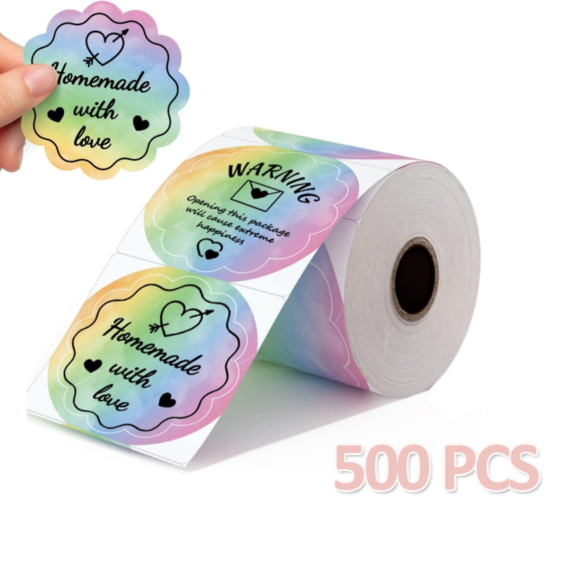 500 Stück Thermo-Etikettenpapier, runder Aufkleber, wasserfestes Etikett für , Kinderaufkleber, Logo, Dankeskarte, PM-241, PM-246S, D520S: LM