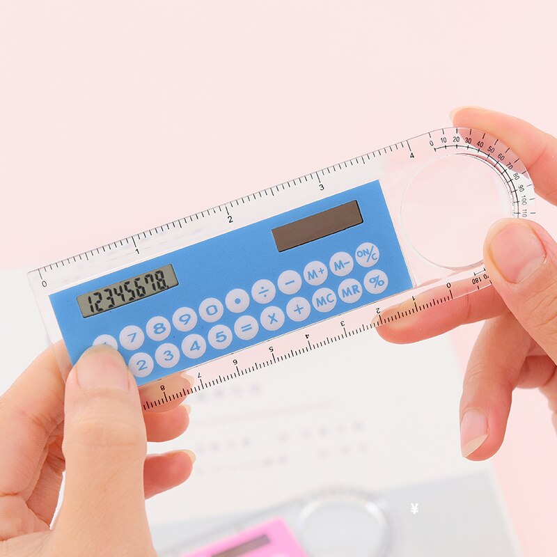 Mini regla aritmética 3 en 1 con calculadora de energía Solar y función de lupa papelería escolar herramienta de medición de dibujo