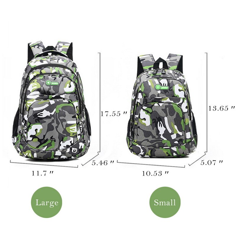 Mochila escolar impermeável para meninos e meninas, bolsa de 2 tamanhos para livros, camuflagem escolar infantil