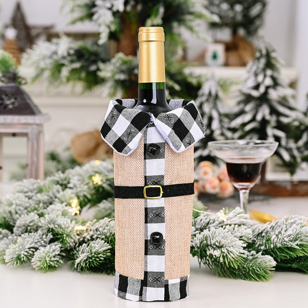 Wzór w kratkę z tkaniny święty mikołaj garnitur pokrowiec na termofor robić szampana worek robić pakowania świąteczny obiad dekoracja stołu