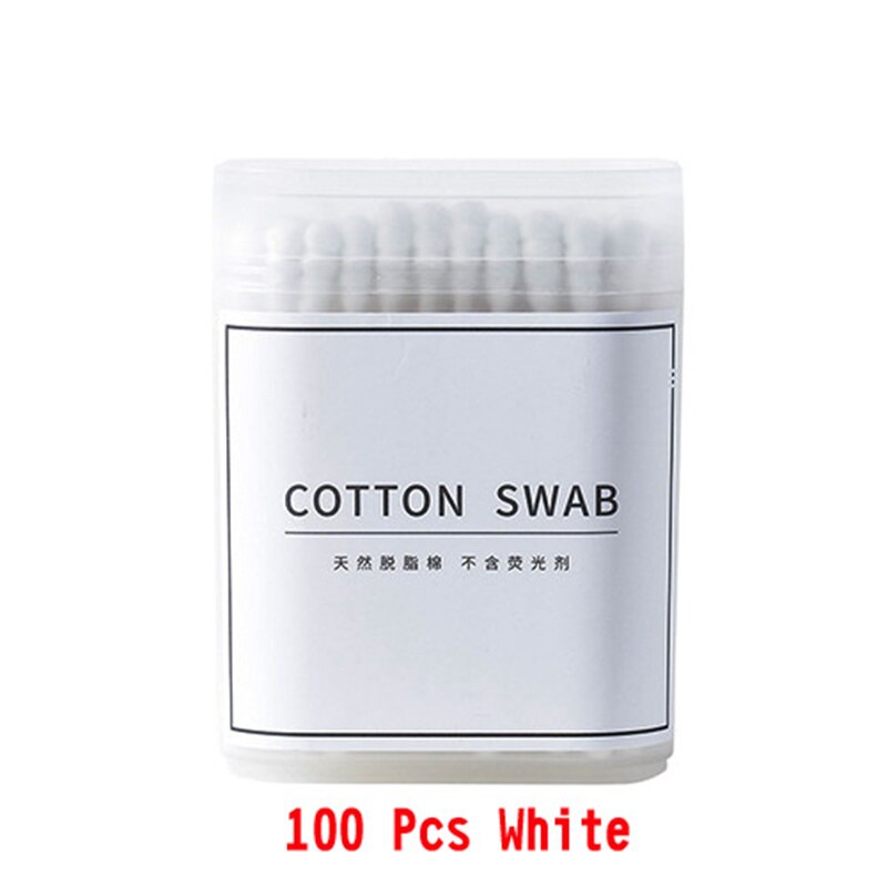 Bastoncillos de algodón de doble cabeza para bebé, palitos de papel sin pelusa, bastoncillos de algodón desechables, suaves, para limpiar la nariz y las orejas, 100/200 unids/caja: White-100 Pcs