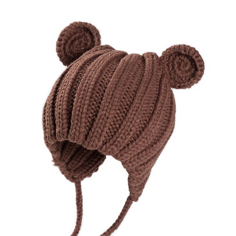 Nyfødt baby vinter varm hue strikkede babyhuer med bjørneører tegneserie børnebørn med snøre kasket til 1-3 år: 5