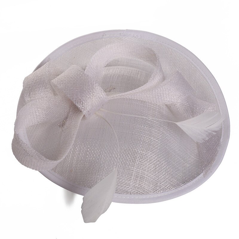 Tocado nupcial clásico de lino nupcial top sombreo gorra de malla estilo europeo tocado británico: Blanco