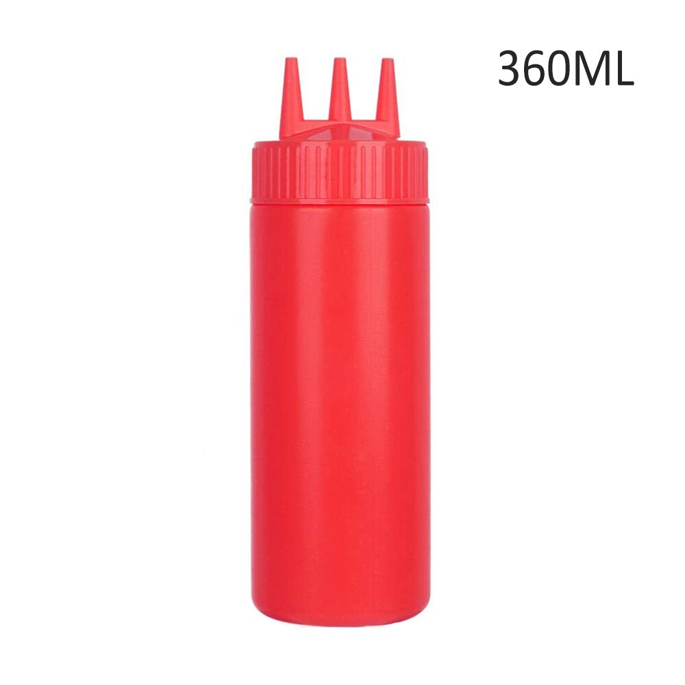 3 Hole Squeeze Bottle Plastic Oil Vinegar Bottles Condiment Dispenser Sauce Bottle Ketchup Salad Cruet Can Kitchen Gadgets: red 360ml
