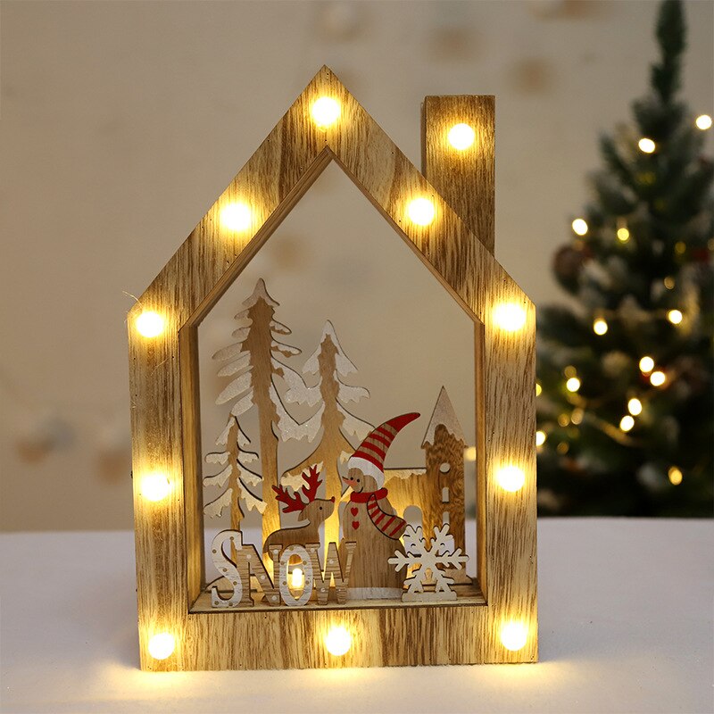 Julepynt glødende små xmas sne hus træbelysning hytter juletræ desktop ornamenter