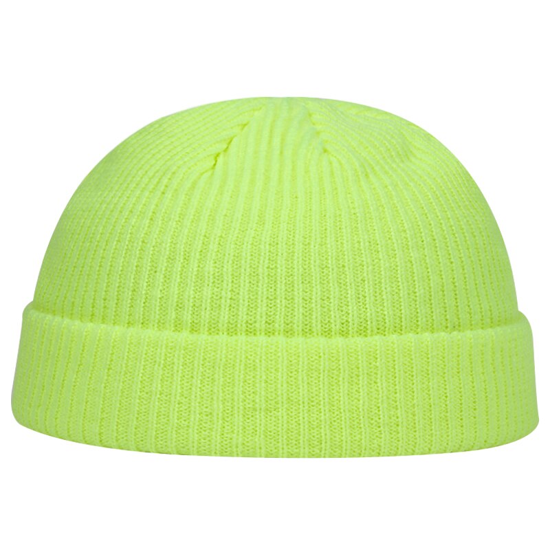 Herfst winter meloen muts heren dames gebreide muts muts schedelkap matrozenmutsen manchet kort randloos retro marineblauwe hoeden casquette: Fluorescerend groen