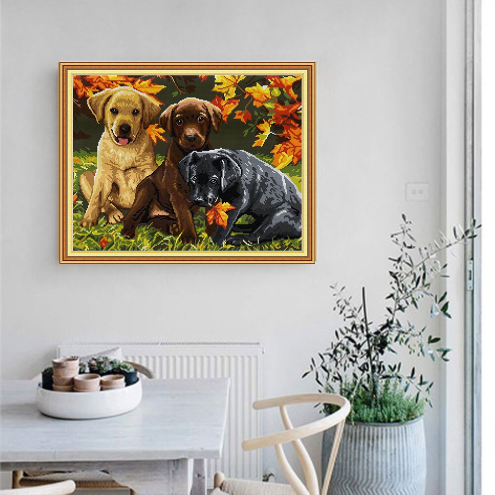 Huacan broderi korsstygn hund djur kit vit duk heminredning handarbetsset 11ct 14ct diy