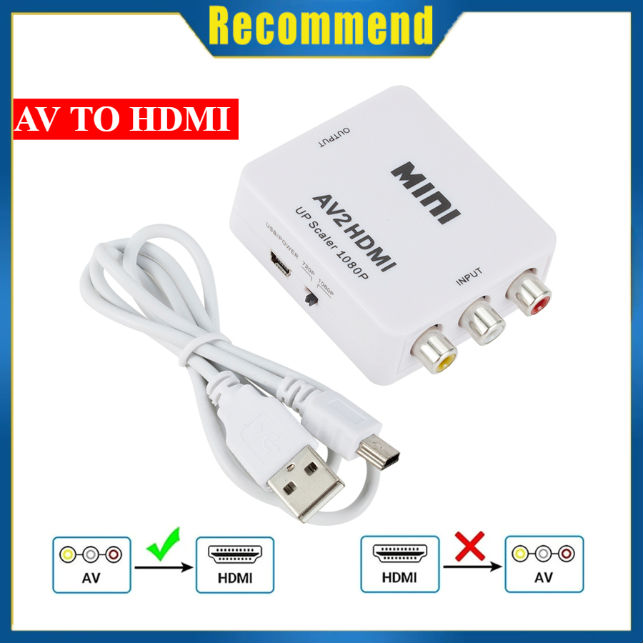 Adaptador HDMI a AV RCA CVSB L/R/, RCA CVSB L/R AV a HDMI, compatible con convertidor compuesto de vídeo HD 720/1080p con Cable USB: Blanco