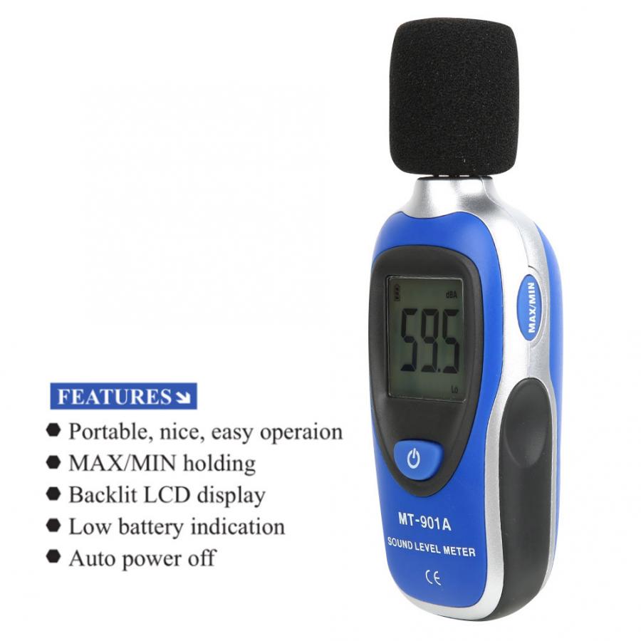 Probador de ruido MT-901A portátil, medidor de nivel de sonido Digital LCD, Detector de ruido, medición de Decibel de datos, 30-130dB