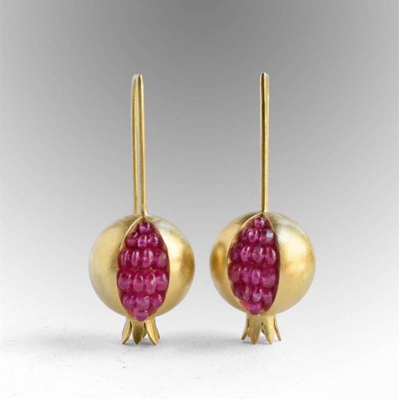 Gold Silver Color Pomegranate Earrings Dangle Hook Earrings for Women Female Party Wedding Boho Jewelry: Gold