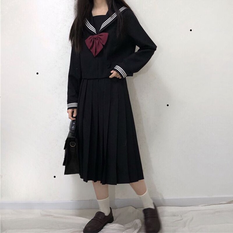 Japanese jK uniform suit female spring retro sweet sailor pleated group + jacket Lolita student two-piece suit: Default Title