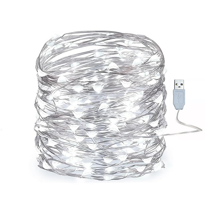 10/20M USB LED-lichtslingers Koper Zilver Draad Garland Licht Waterdicht Kerstverlichting Voor Kerst Bruiloft Decoratie: WHITE / 13W