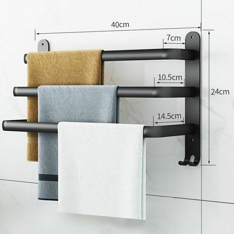 Portasciugamani Autoportante 2 Ripiani In Acciaio Nero: 40x20x75 Cm, Per Bagno, Camera Da Letto, Con Piedini Antiscivolo, Facile Montaggio
