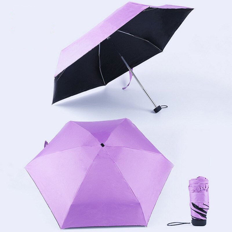 Pongee Small Folding Umbrella Anti-UV Waterproof Women Mini Pocket Parasol Girls Portable Travel UMBRELLAS: Paars