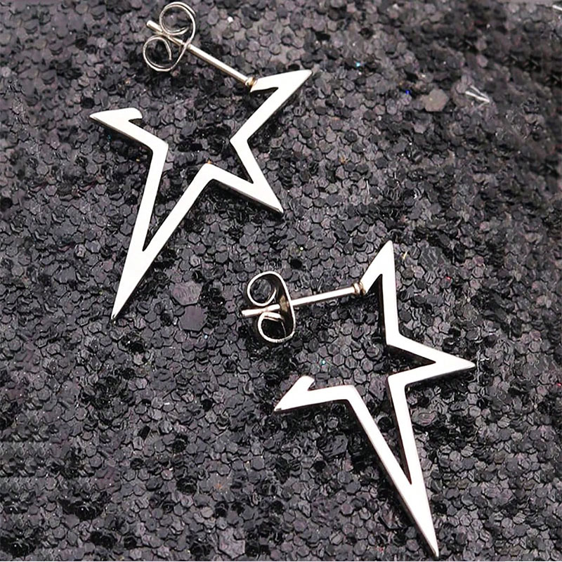 Pendiente de estrella grande Punk Harajuku para mujer, pendiente con pentagrama de Metal alienígena ahuecado Irregular, joyería Y2K de tendencia para chica guay,