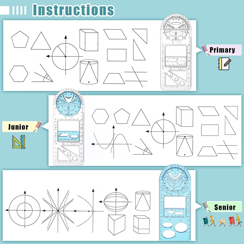 3 Pieces Multifunctional Geometric Ruler Sets Mathematics Drawing Rulers Template Measuring Draft Rulers